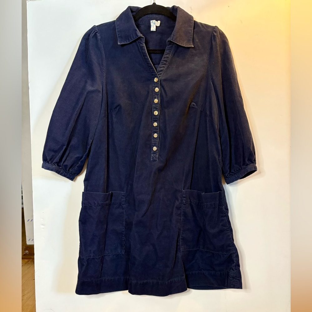 Maeve By Anthropologie Corduroy 3/4 Sleeve Navy Blue Dress Size 4